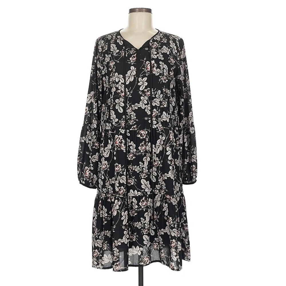 Anthropologie Erin Fetherston Tiered Midi Dress 8 Dark Floral Rose Black Boho‎